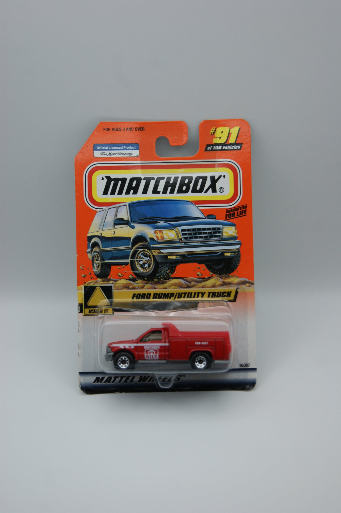 Matchbox Ford Dump Utility Truck Build It #91/100 US Modell Long Card OVP