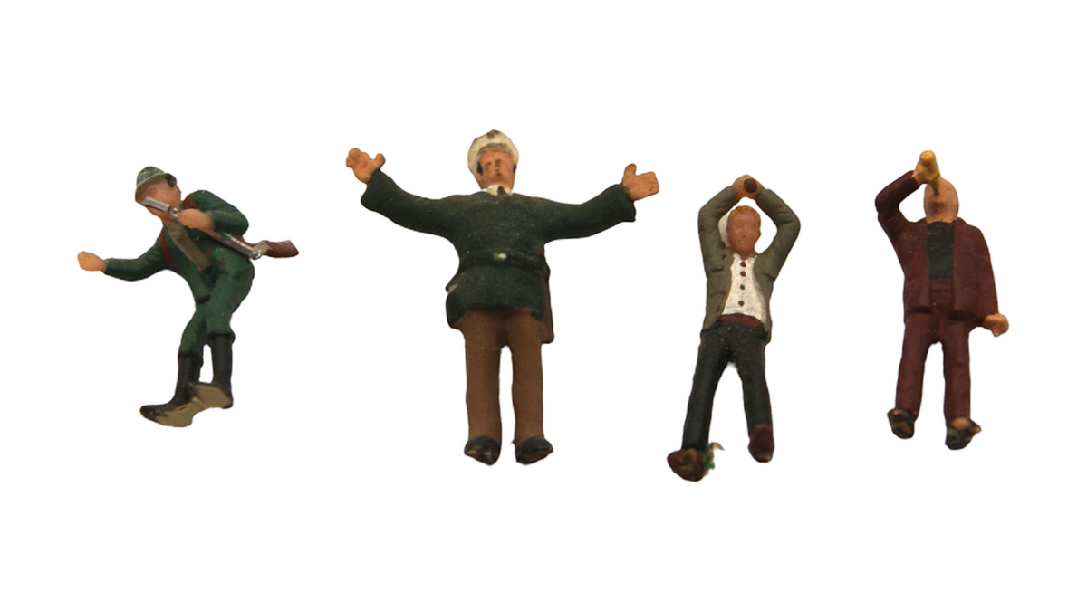 H0 1:87 Figuren-Set – Jäger, Polizist, Trinker & Passant – 4 Stück