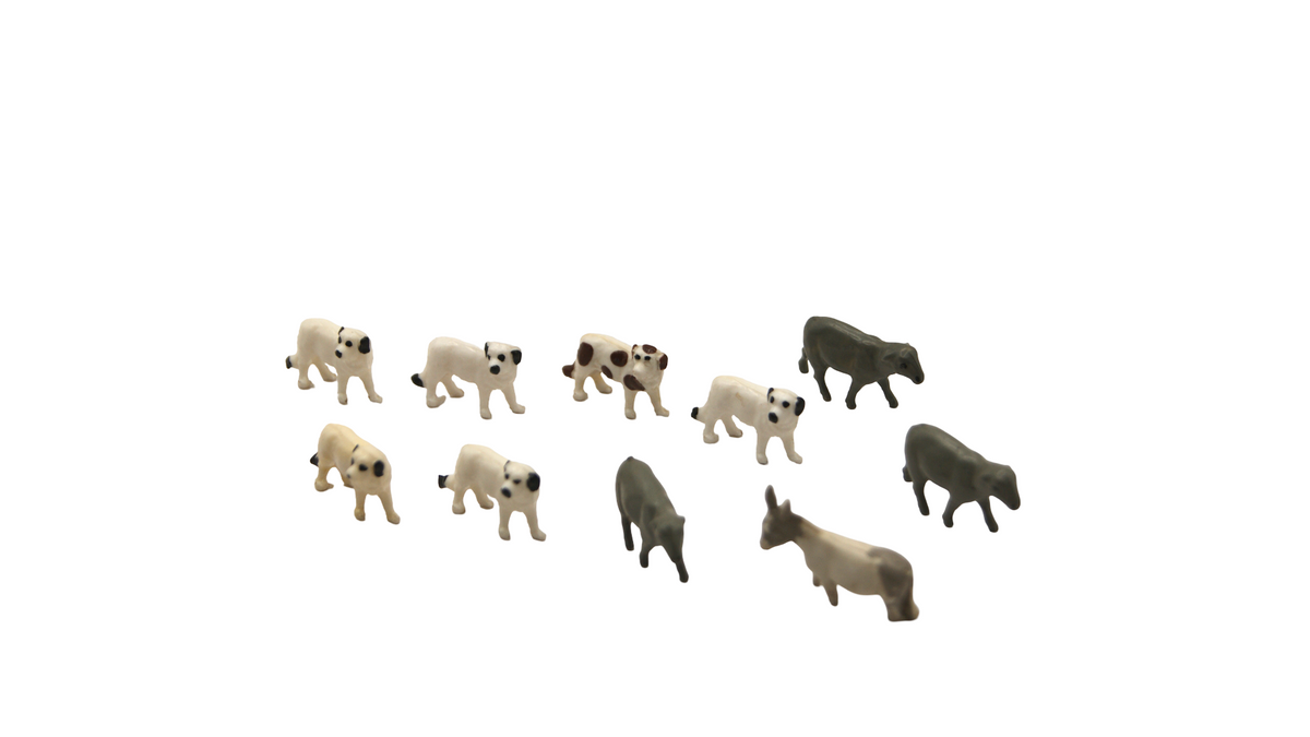 Spur TT 1:120 Tierfiguren 10 Stück – 6 Hunde, 3 Schafe & 1 Esel