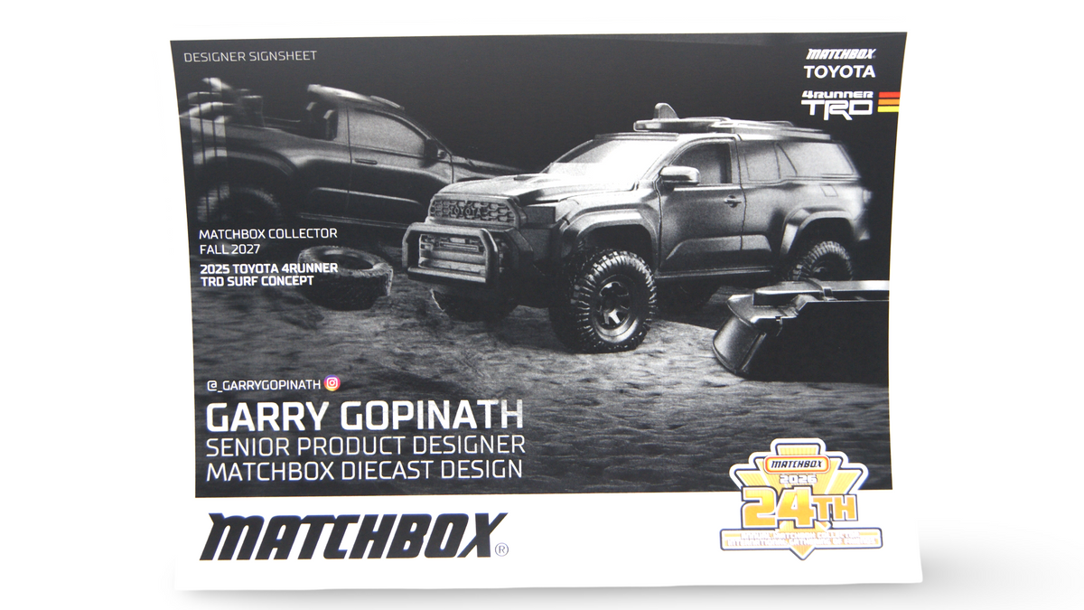 Matchbox Gathering 2026 Designer Signsheet Garry Gopinath Toyota 4Runner A4