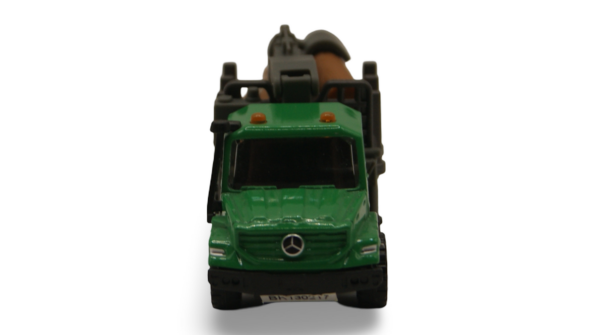 Majorette Mercedes-Benz Zetros Holztransporter mit Ladekran & Holzstämmen