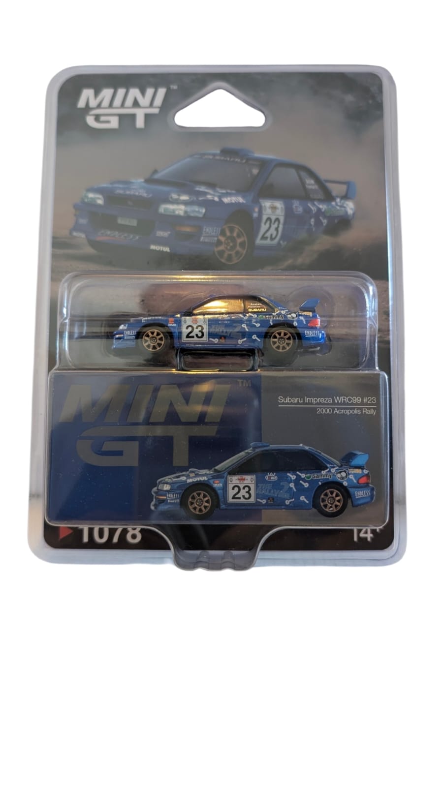 MINI GT Subaru Impreza WRC99 #23 Acropolis Rally 2000 1:64 Modellauto OVP