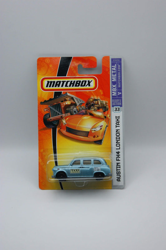 Matchbox Austin FX4 London Taxi Blau #33 MBX Metal US Modell Long Card OVP