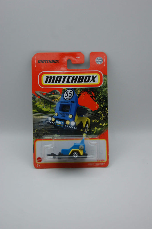 Matchbox Speed Trapper Construction 62/100 Blau Gelb US Modell Long Card OVP