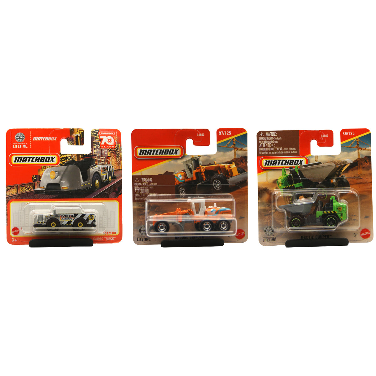 Matchbox 3er Set MBX Mini Cargo Truck grau Ground Grinder Lil Dumper OVP