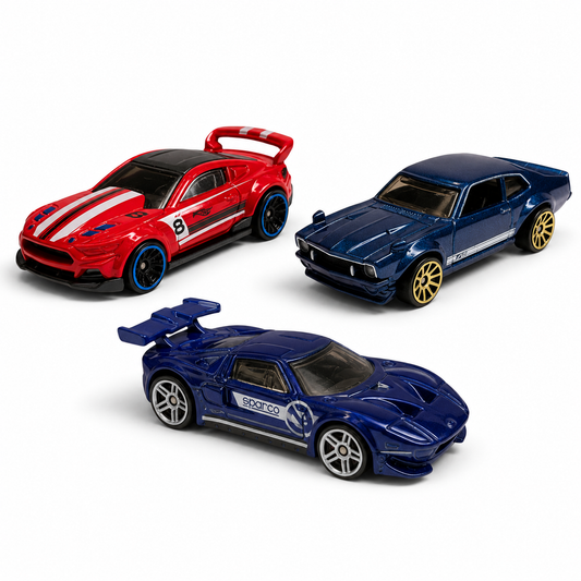 Hot Wheels 3er-Set Ford Mustang & Ford GT LM – Rennwagen und Muscle Cars – lose ca. 1:64