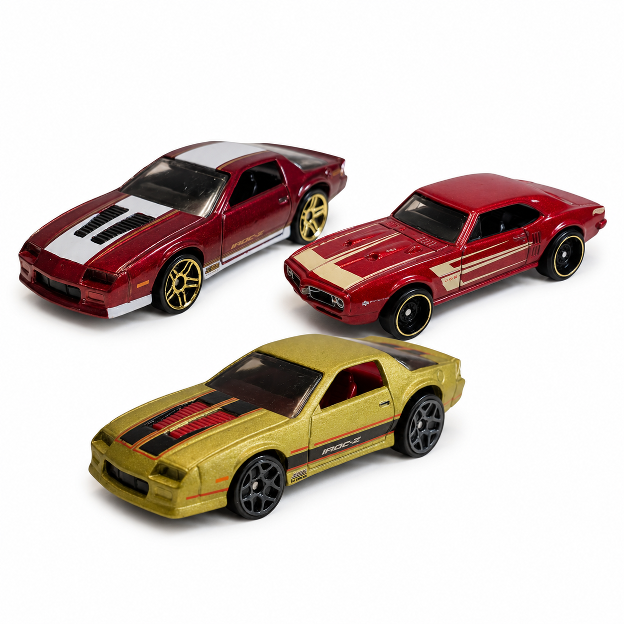 Hot Wheels US-Muscle-Car 3er-Set – 2× Camaro IROC-Z & ’67 Pontiac Firebird 400 – lose