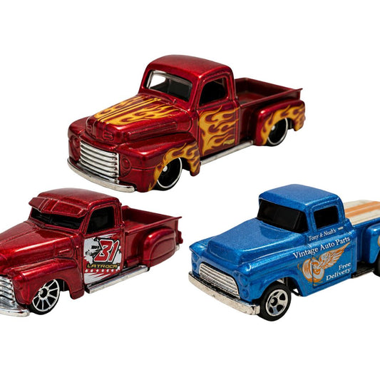 Hot Wheels Classic Pickup 3er-Set – ’49 Ford F1, La Troca & ’56 Chevy Flashsider – lose
