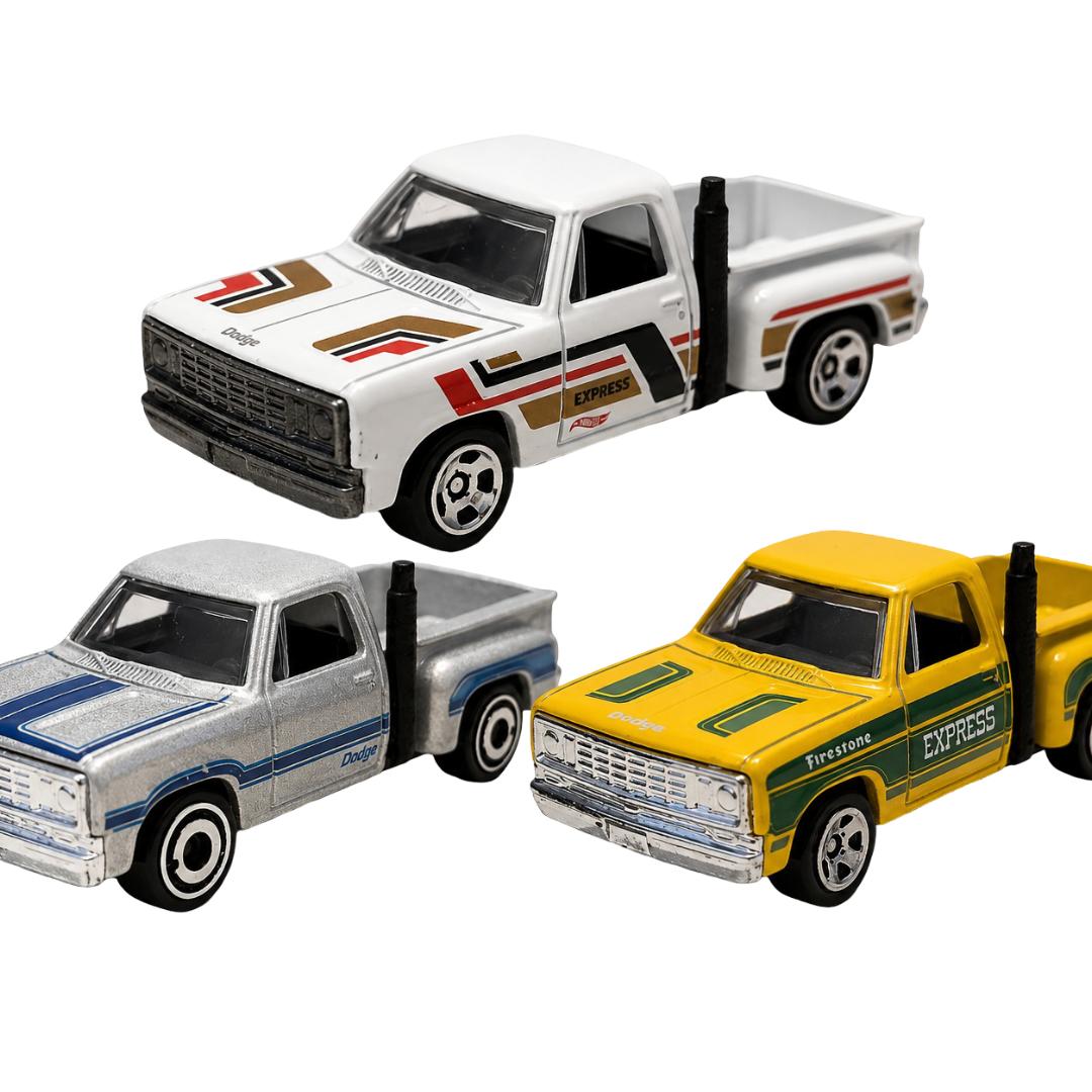 Hot Wheels 1978 Dodge Li’l Red Express Truck 3er-Set – Weiß, Silber & Gelb – lose