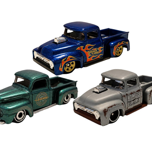Hot Wheels Ford Pickup 3er-Set – 2× Custom ’56 Ford Truck & ’49 Ford F1 – lose