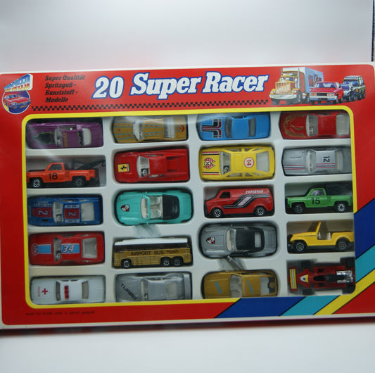 20 Super Racer Modellautos Set Spritzguss Kunststoff OVP Vintage 80er/90er