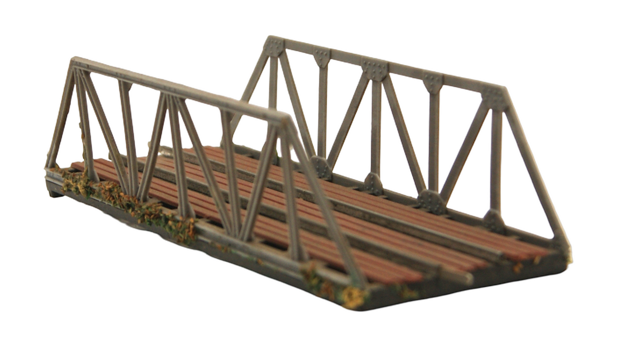 Spur TT 1:120 Fachwerkbrücke mit Holzbohlen – Modellbahn Straßenbrücke