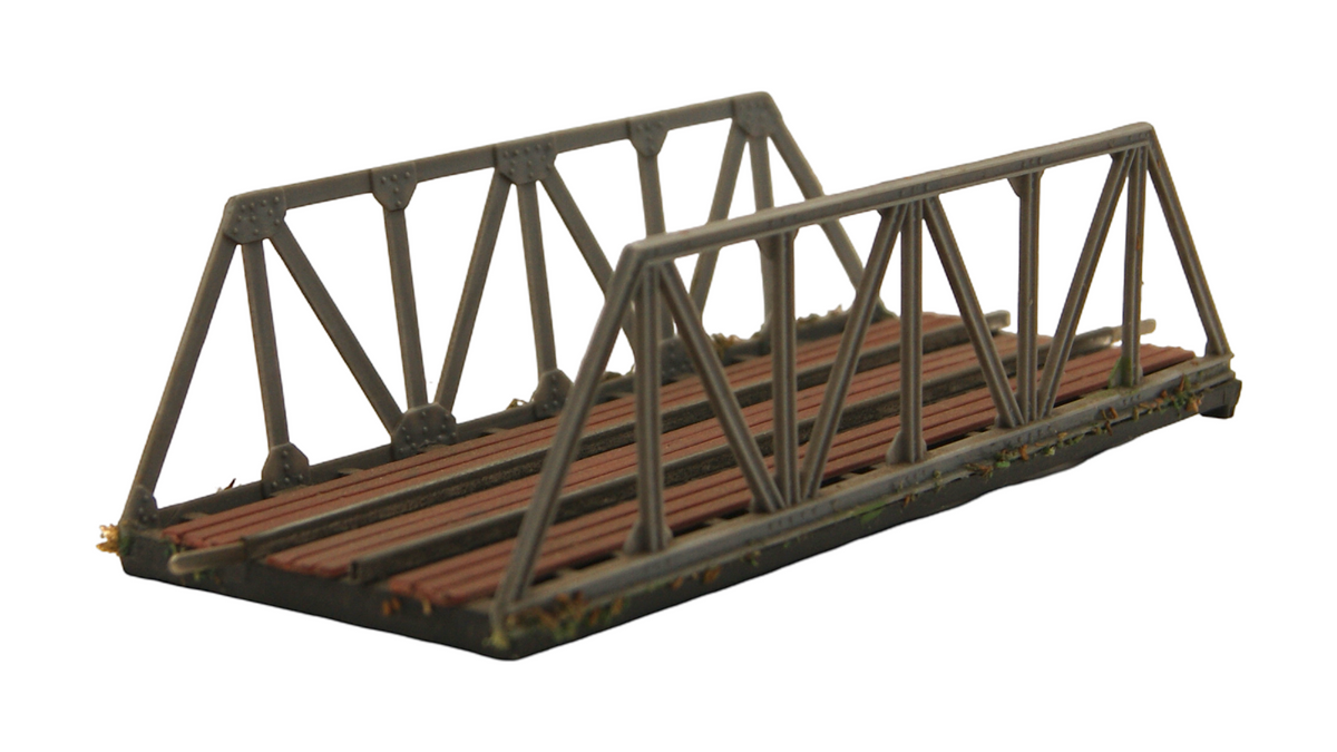 Spur TT 1:120 Fachwerkbrücke mit Holzbohlen – Modellbahn Straßenbrücke