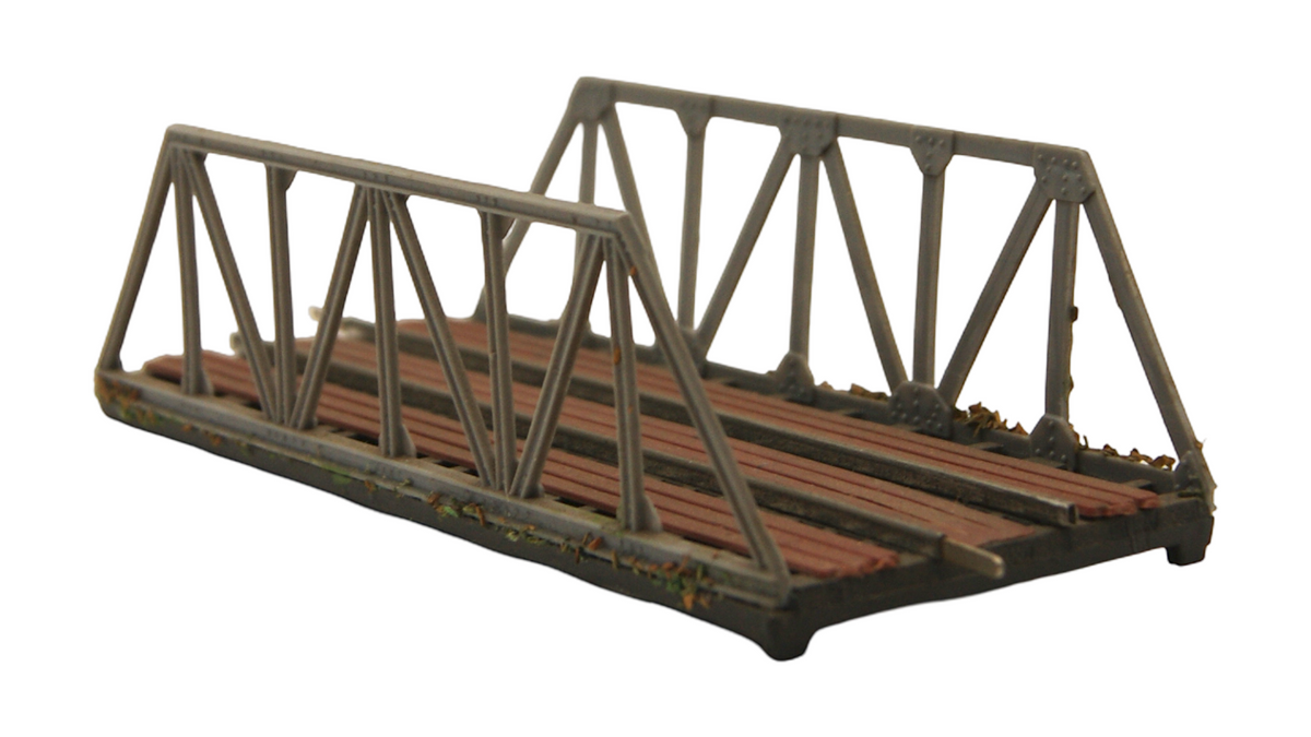 Spur TT 1:120 Fachwerkbrücke mit Holzbohlen – Modellbahn Straßenbrücke