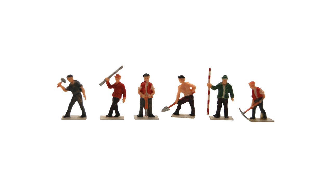 6 Bauarbeiter Figuren Spur H0 1:87 – Baustelle, Straßenbau & Gleisbau
