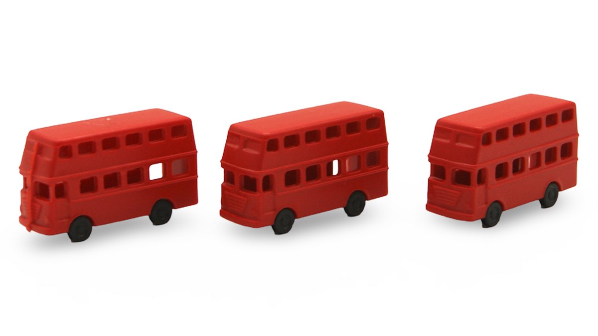 3× Doppeldeckerbus Rot – 1:160 Spur N