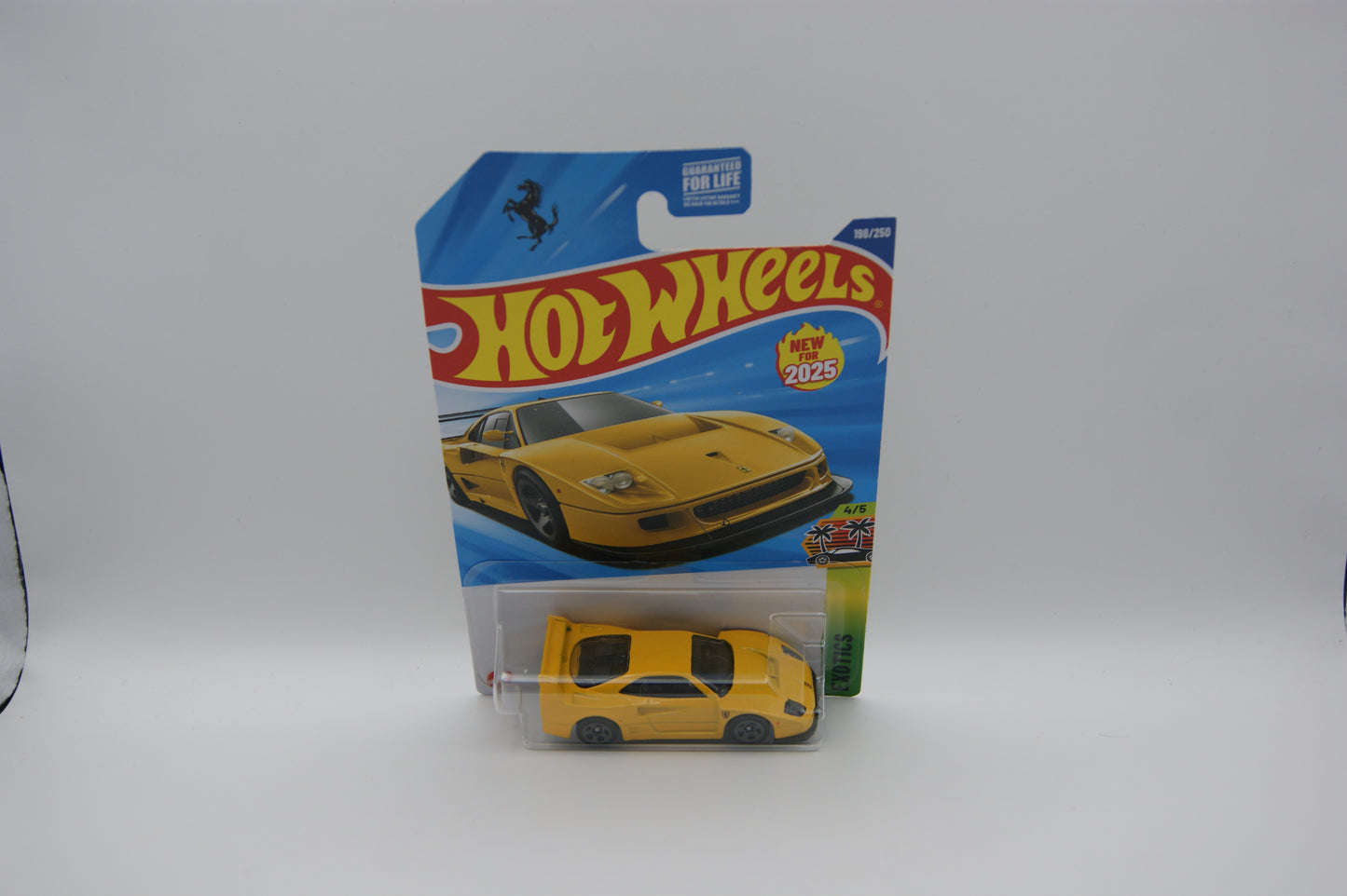 Hot Wheels Ferrari F40 Competizione 2025 HW Exotics 4/5 #198/250 Gelb US Long Card OVP