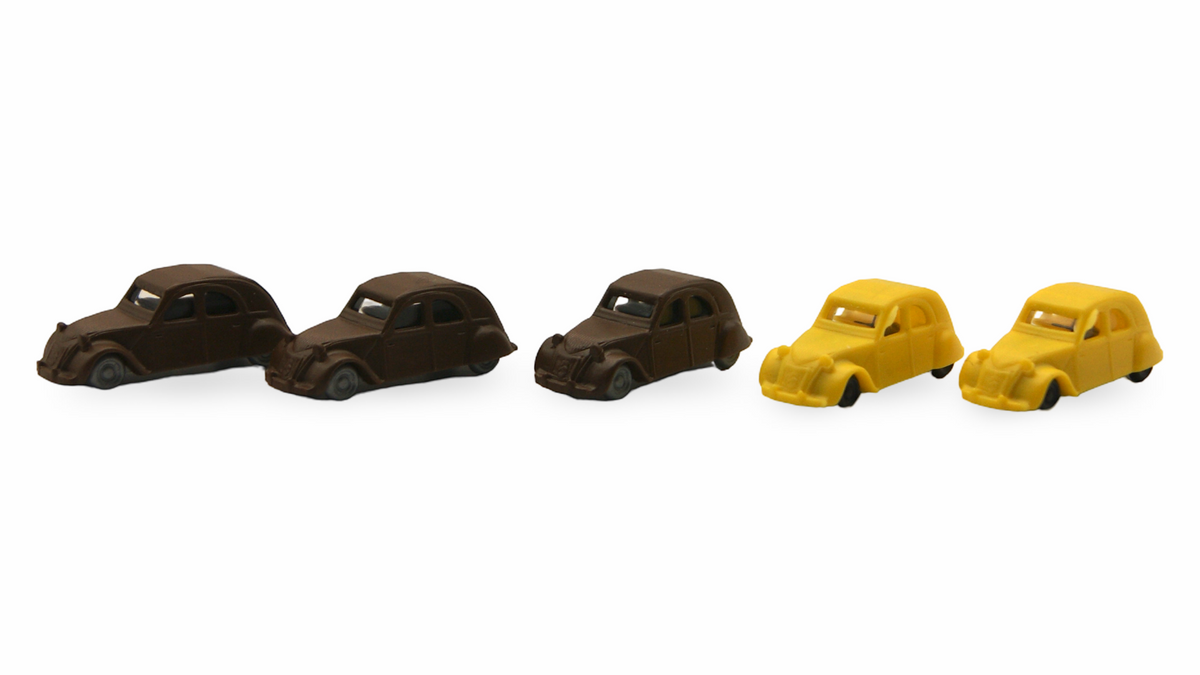 Citroën 2CV Ente 5er Set Spur N 1:160 braun & gelb – Hersteller unbekannt