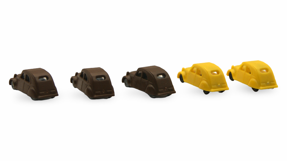 Citroën 2CV Ente 5er Set Spur N 1:160 braun & gelb – Hersteller unbekannt