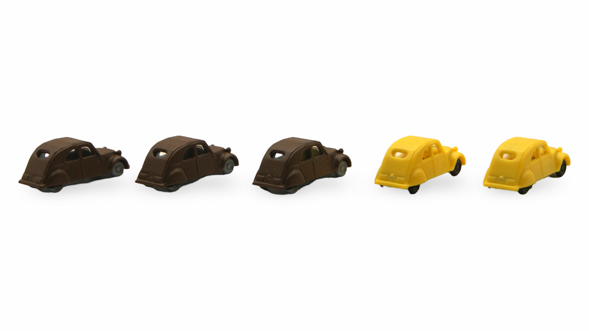 Citroën 2CV Ente 5er Set Spur N 1:160 braun & gelb – Hersteller unbekannt