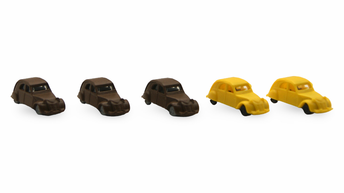 Citroën 2CV Ente 5er Set Spur N 1:160 braun & gelb – Hersteller unbekannt