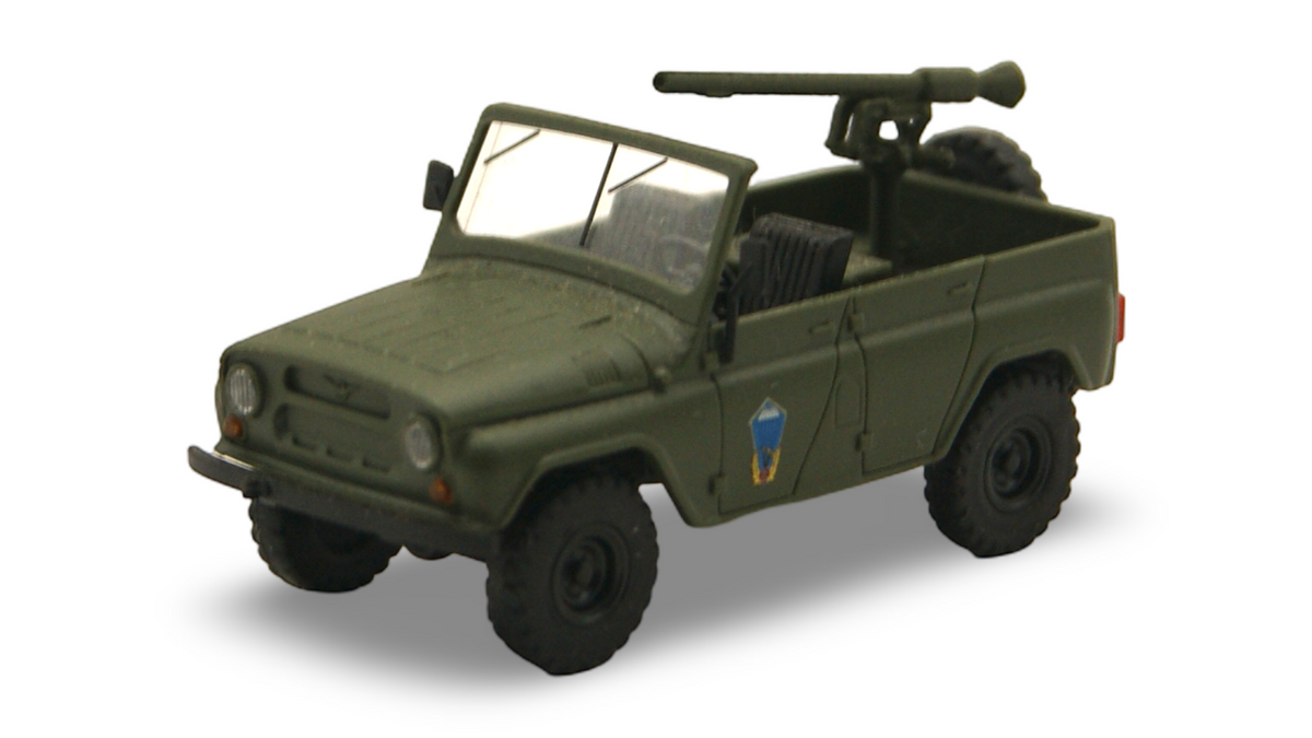 Busch UAZ 469 Fallschirmjäger mit Geschütz 1:87 H0 Militärfahrzeug