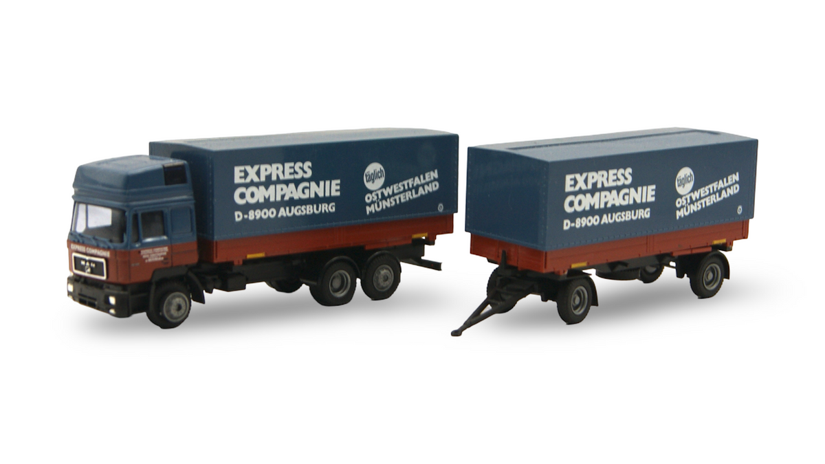AWM MAN F90 Hängerzug Express Compagnie Augsburg 1:87 H0 – Kupplung fehlt
