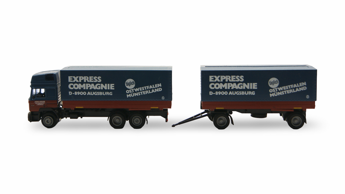 AWM MAN F90 Hängerzug Express Compagnie Augsburg 1:87 H0 – Kupplung fehlt