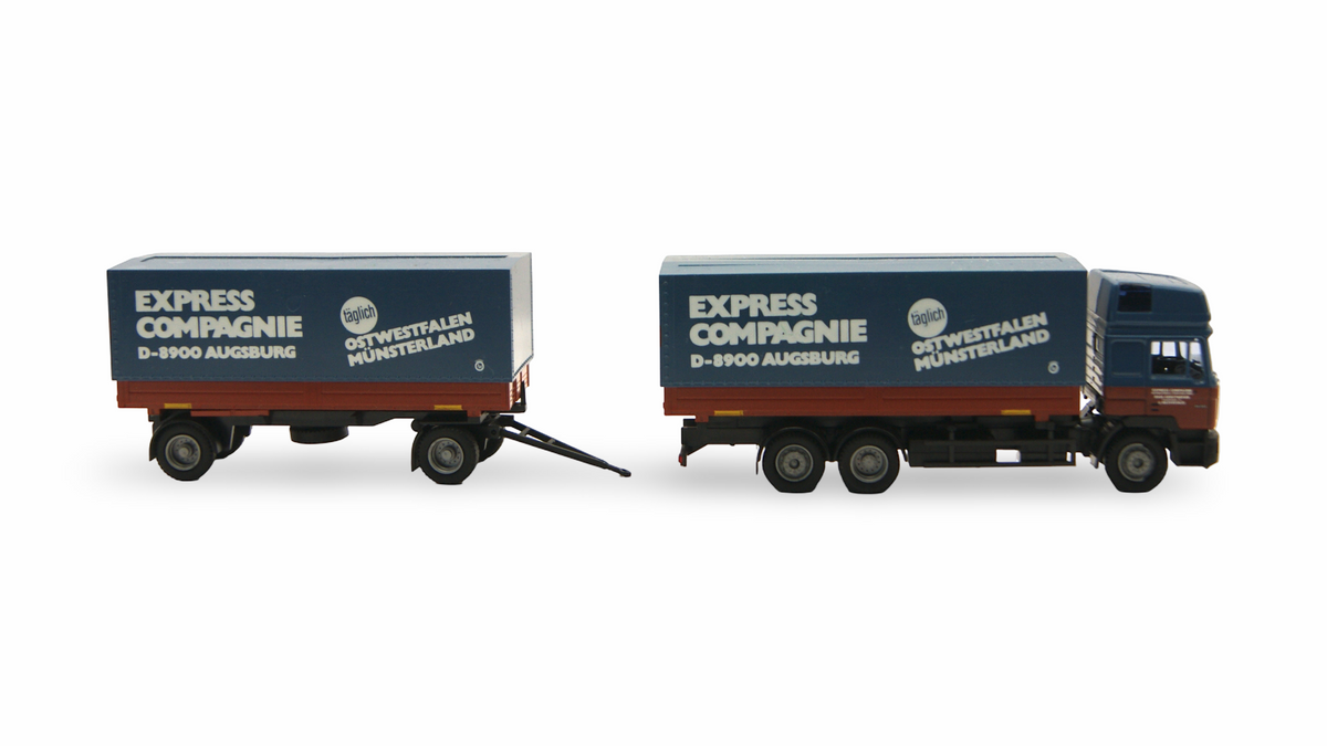 AWM MAN F90 Hängerzug Express Compagnie Augsburg 1:87 H0 – Kupplung fehlt