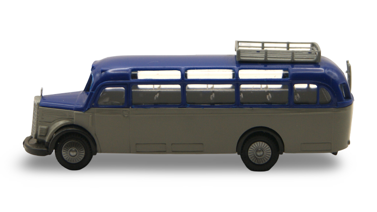 Praline Mercedes-Benz O 3500 Reisebus Blau Grau 1:87 H0 – guter Zustand