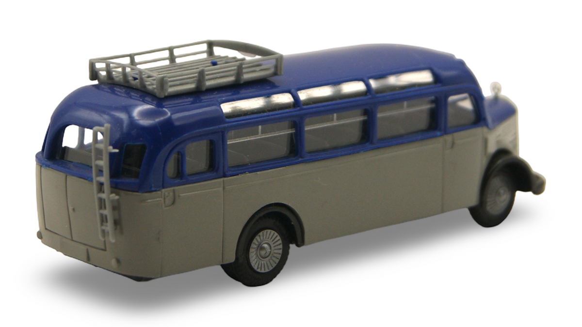 Praline Mercedes-Benz O 3500 Reisebus Blau Grau 1:87 H0 – guter Zustand