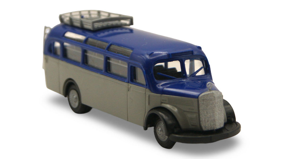 Praline Mercedes-Benz O 3500 Reisebus Blau Grau 1:87 H0 – guter Zustand