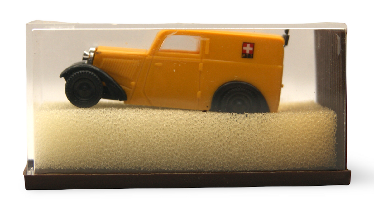 Brekina DKW F7 Kastenwagen PTT Schweiz Gelb 1:87 H0 – guter Zustand