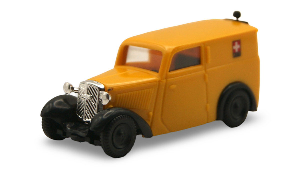 Brekina DKW F7 Kastenwagen PTT Schweiz Gelb 1:87 H0 – guter Zustand