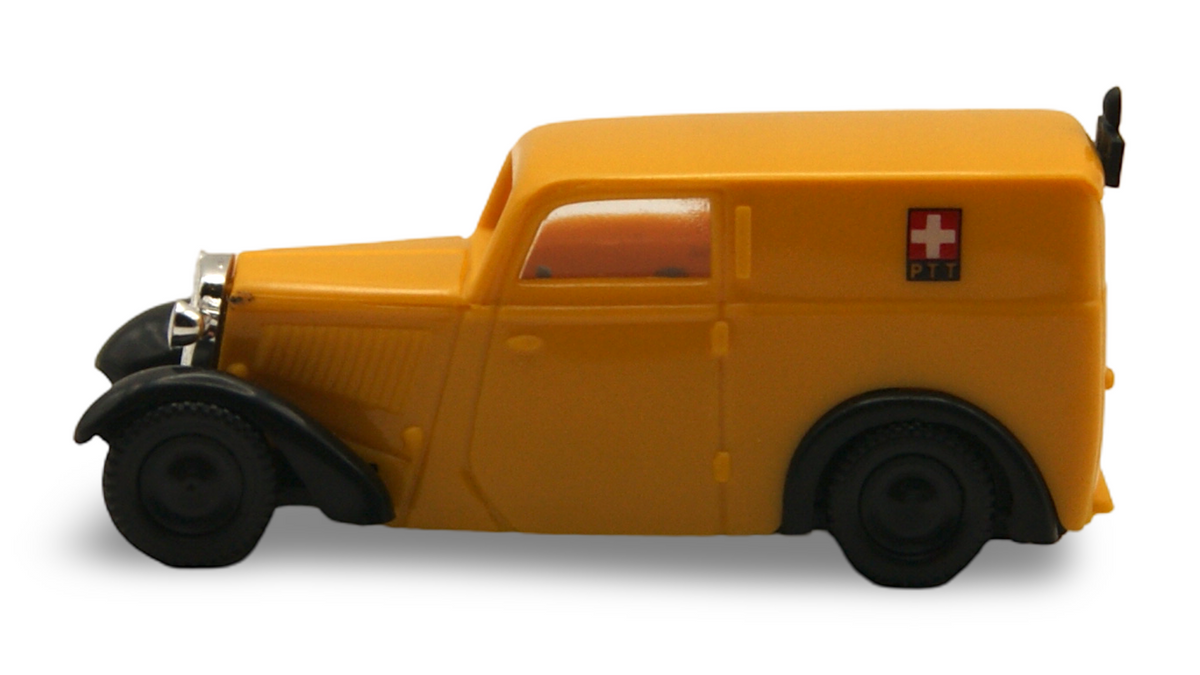 Brekina DKW F7 Kastenwagen PTT Schweiz Gelb 1:87 H0 – guter Zustand