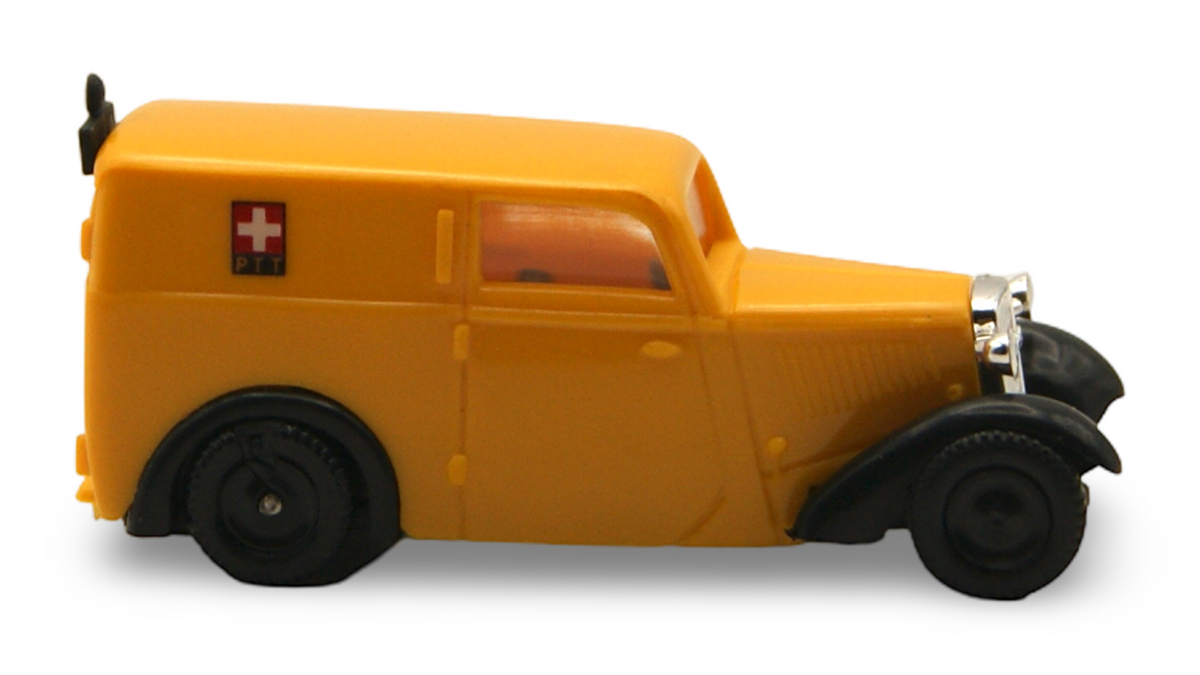 Brekina DKW F7 Kastenwagen PTT Schweiz Gelb 1:87 H0 – guter Zustand