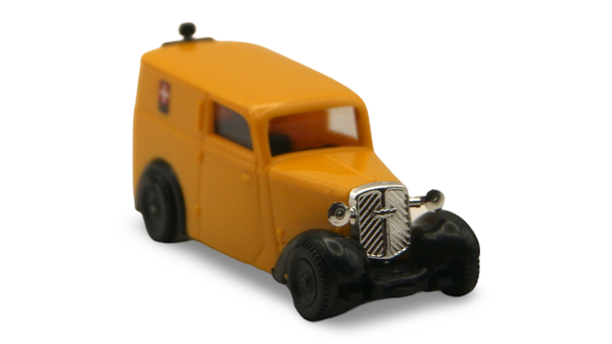 Brekina DKW F7 Kastenwagen PTT Schweiz Gelb 1:87 H0 – guter Zustand
