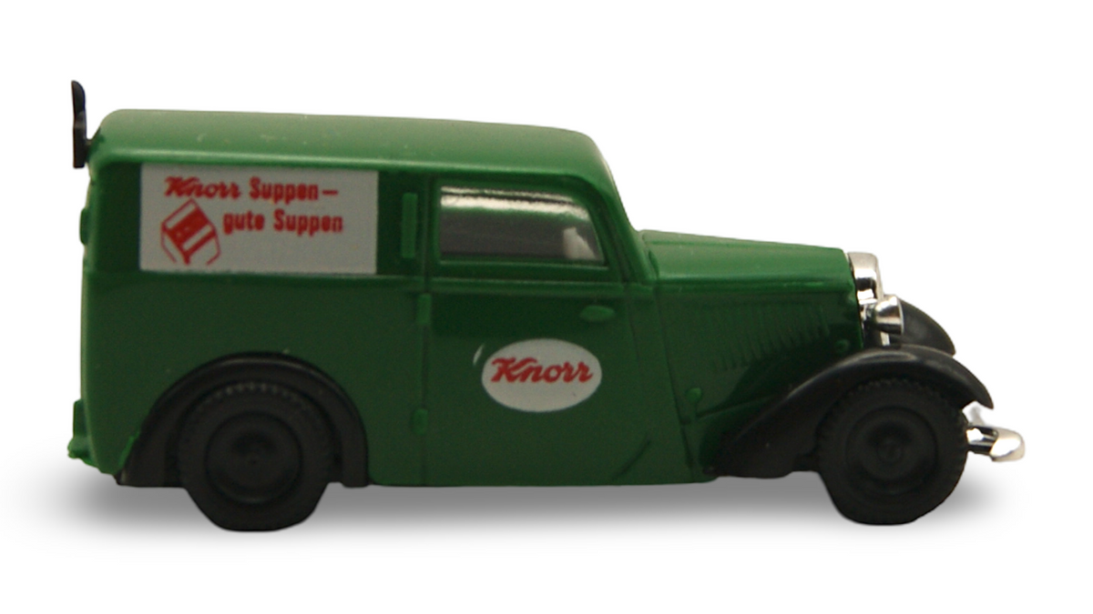 Brekina DKW F7 Kastenwagen Knorr „Suppen – gute Suppen“ Grün 1:87 H0