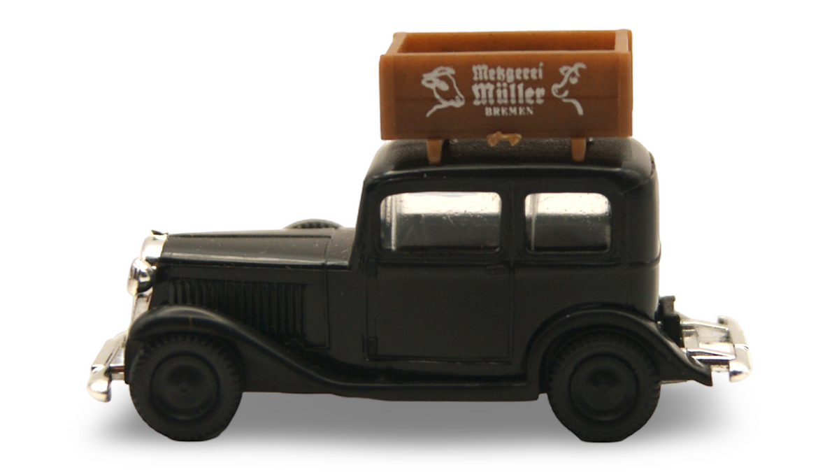Brekina Opel P4 Limousine „Metzgerei Müller Bremen“ Schwarz 1:87 H0
