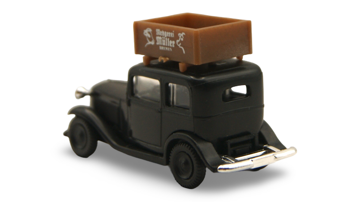 Brekina Opel P4 Limousine „Metzgerei Müller Bremen“ Schwarz 1:87 H0