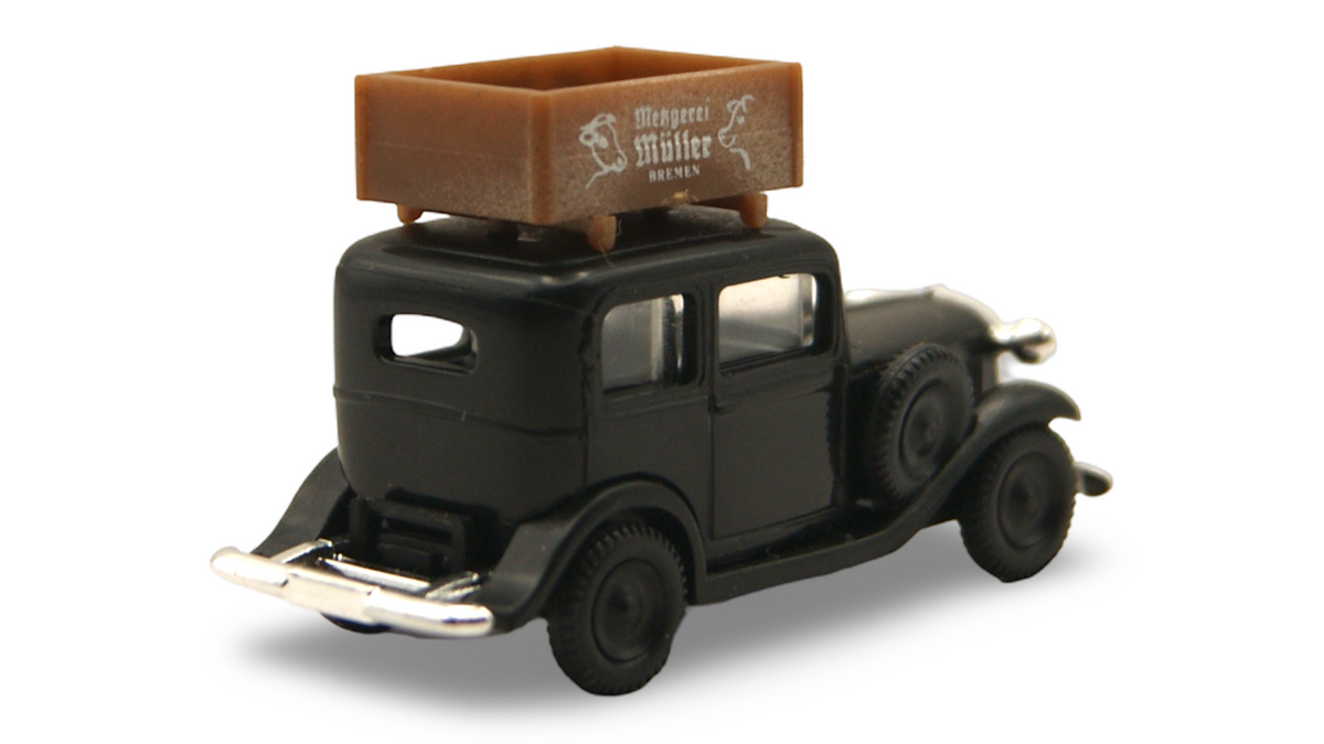 Brekina Opel P4 Limousine „Metzgerei Müller Bremen“ Schwarz 1:87 H0