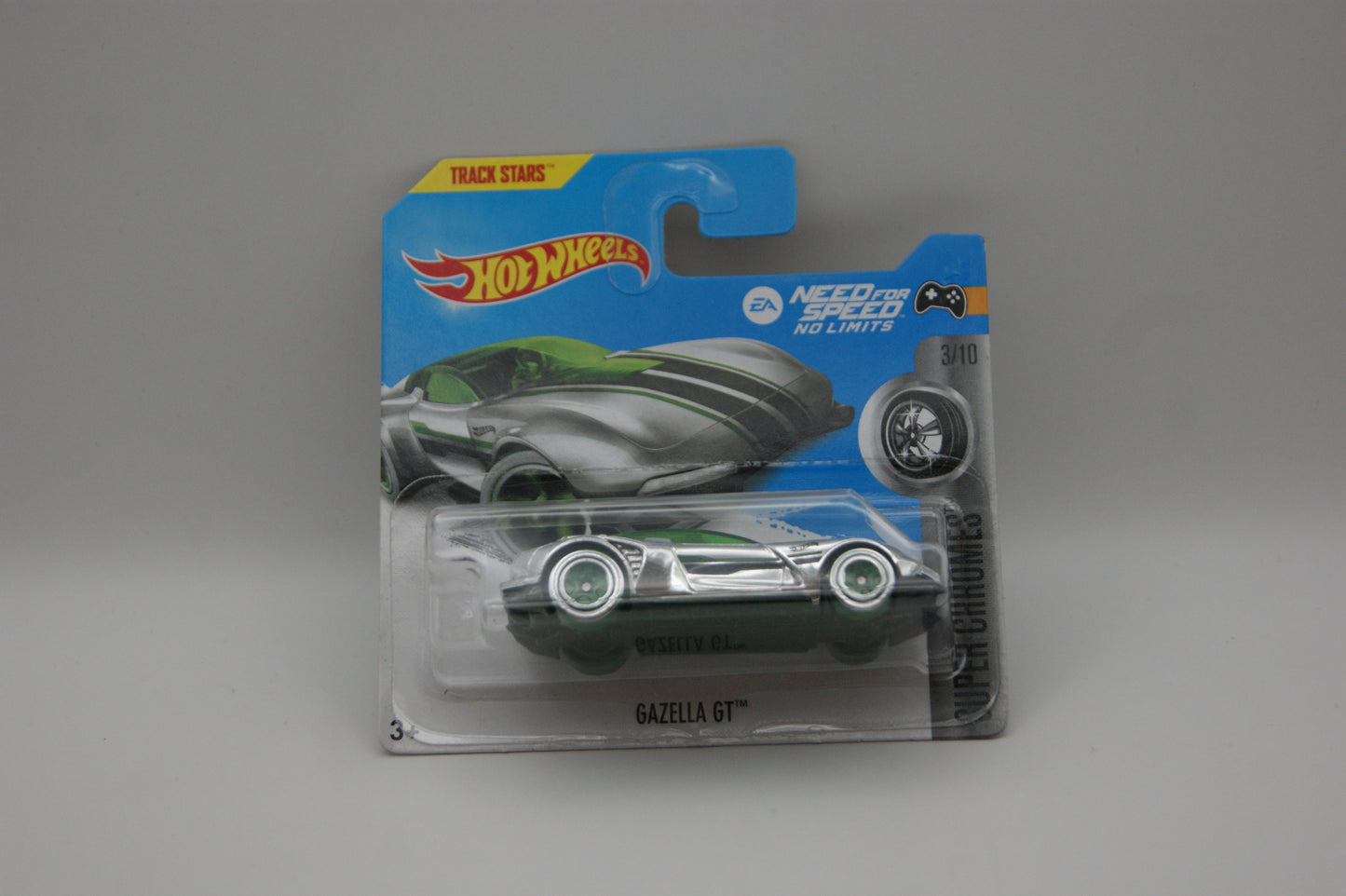Hot Wheels Gazella GT Need for Speed No Limits Super Chromes 3/10 Short Card OVP