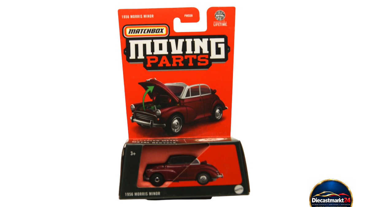 Matchbox Moving Parts 1956 Morris Minor dunkelrot 1:64 Neu OVP