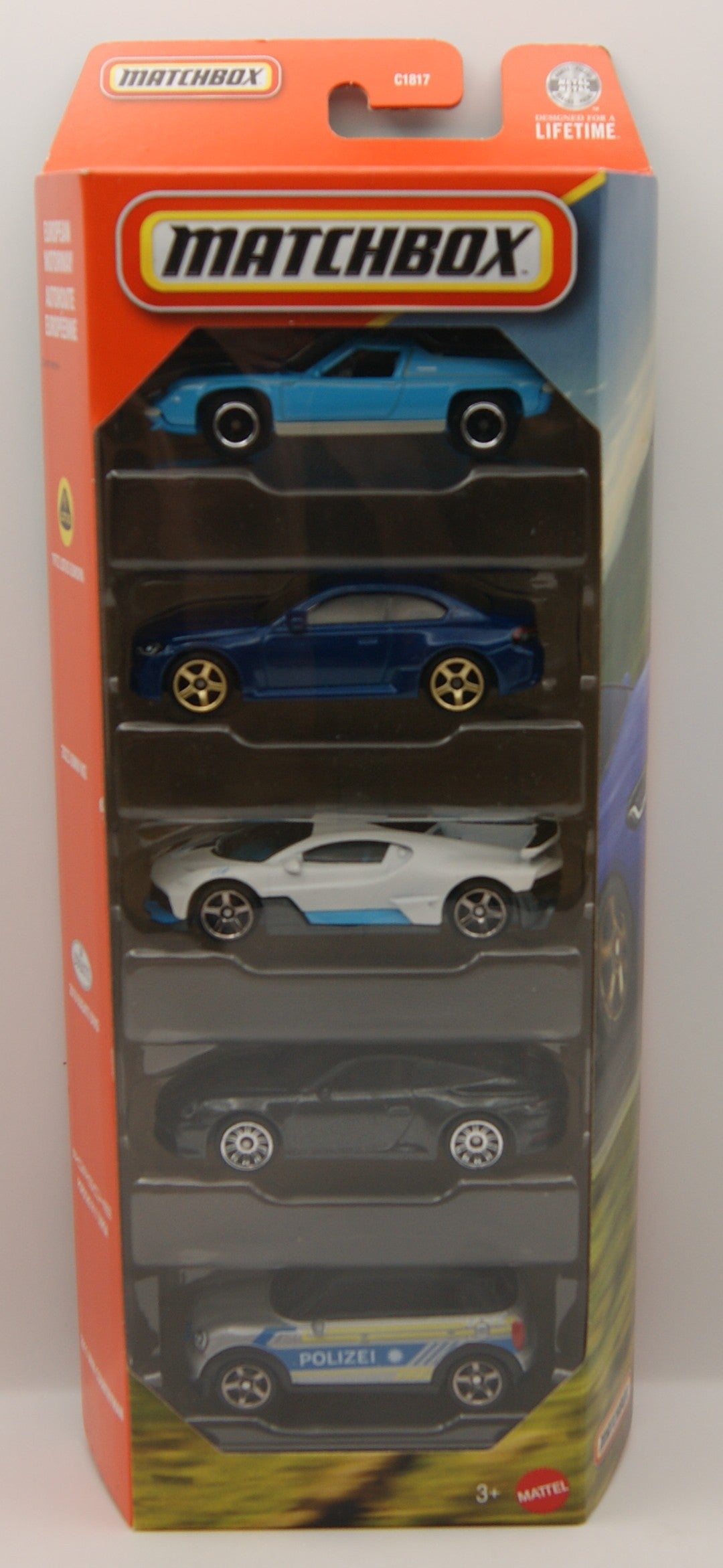 Matchbox European Motorway 5-Pack JJP32 BMW M2 Bugatti Divo Porsche Lotus MINI OVP