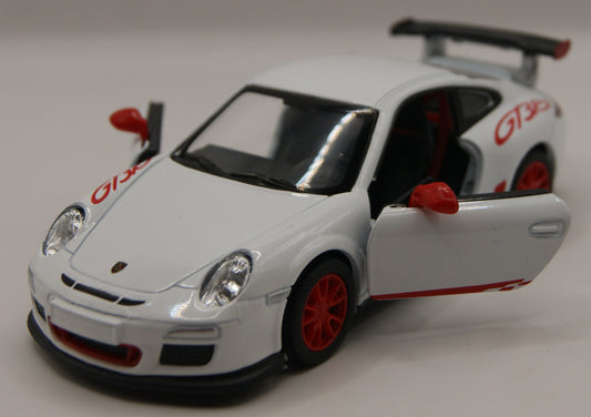 Kinsmart Porsche 911 GT3 RS 997 weiß/rot Diecast Modellauto neu mit Etikett