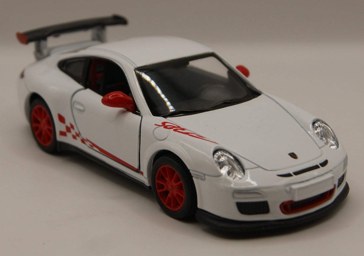 Kinsmart Porsche 911 GT3 RS 997 weiß/rot Diecast Modellauto neu mit Etikett