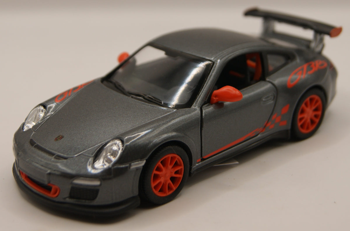 Kinsmart Porsche 911 GT3 RS 997 grau/rot 1:36 Diecast Modellauto neu mit Etikett
