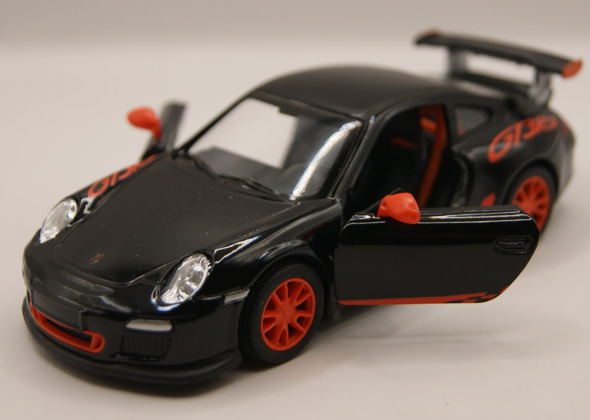 Kinsmart Porsche 911 GT3 RS 997 schwarz/rot 1:36 Diecast Modellauto neu mit Etikett