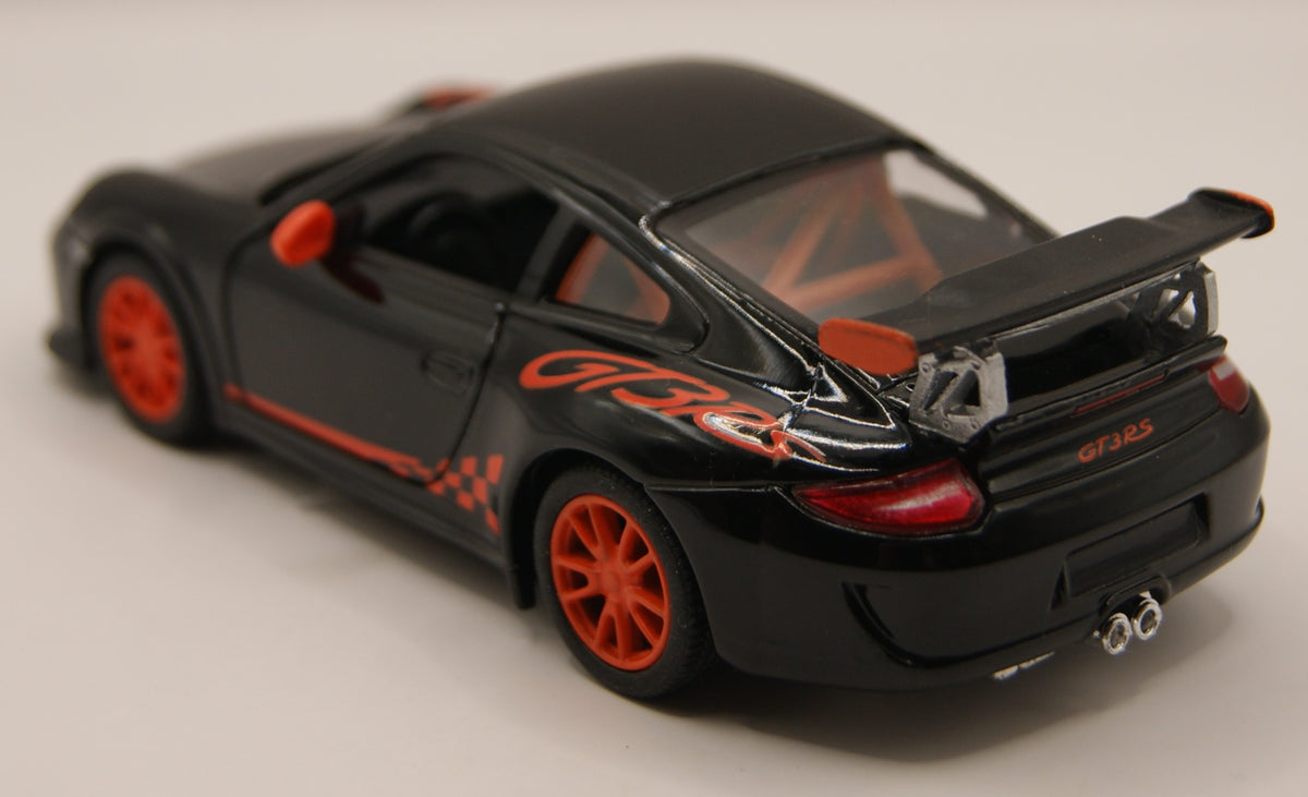 Kinsmart Porsche 911 GT3 RS 997 schwarz/rot 1:36 Diecast Modellauto neu mit Etikett