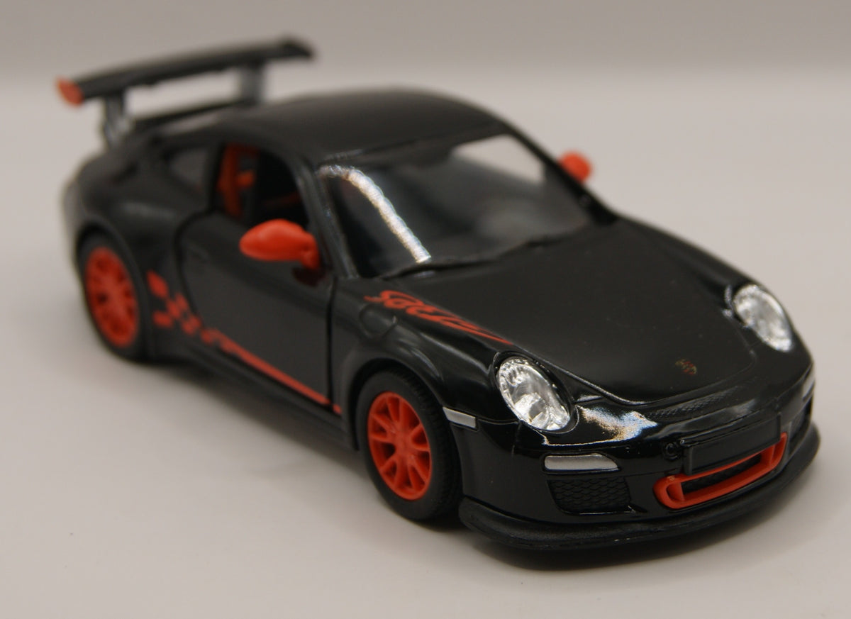 Kinsmart Porsche 911 GT3 RS 997 schwarz/rot 1:36 Diecast Modellauto neu mit Etikett